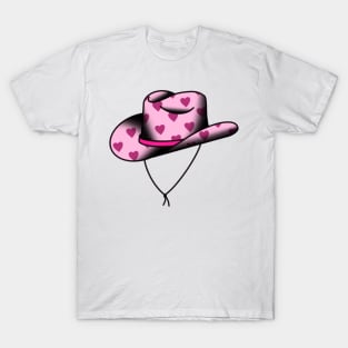 Heart Print Pink Cowboy Hat T-Shirt